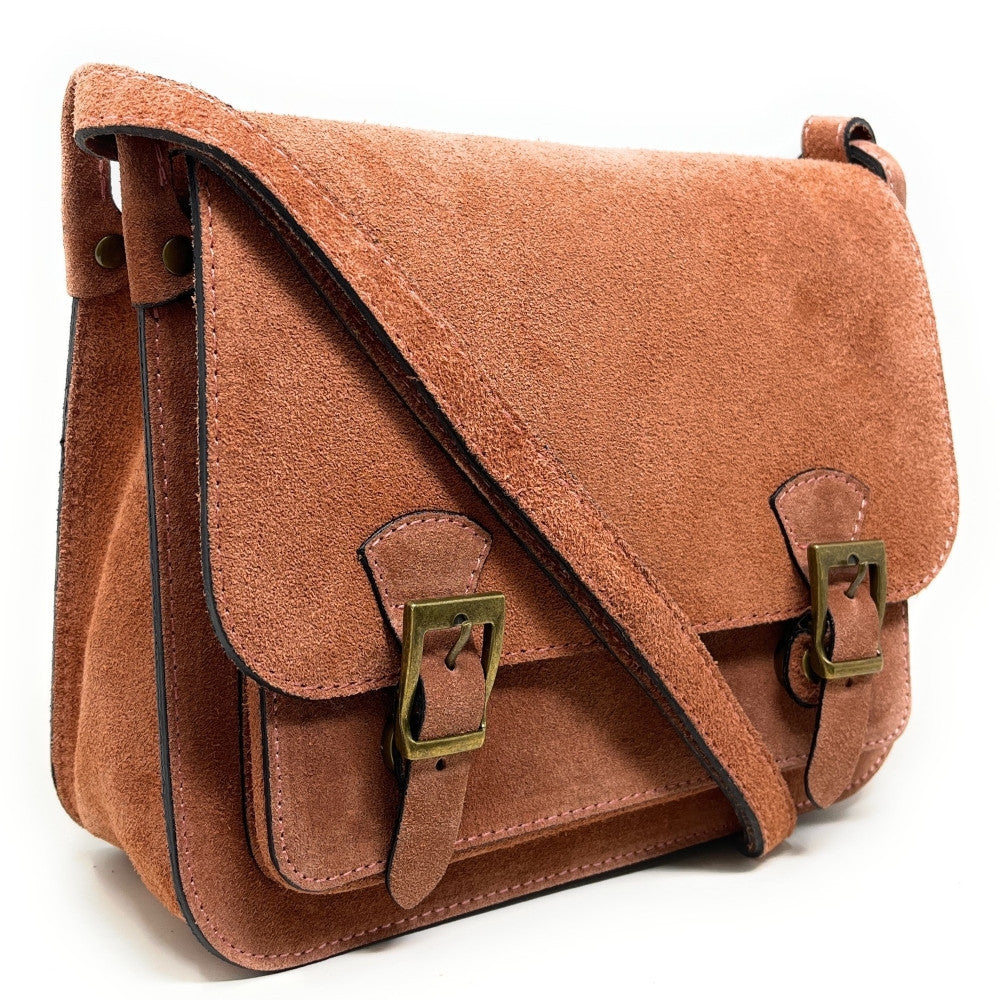 Sac cartable en croûte de cuir KENT Rose poudre