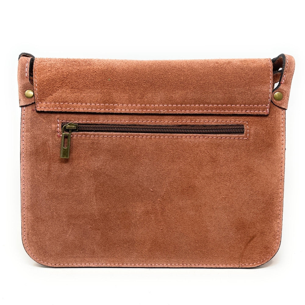 Sac cartable en croûte de cuir KENT Rose poudre