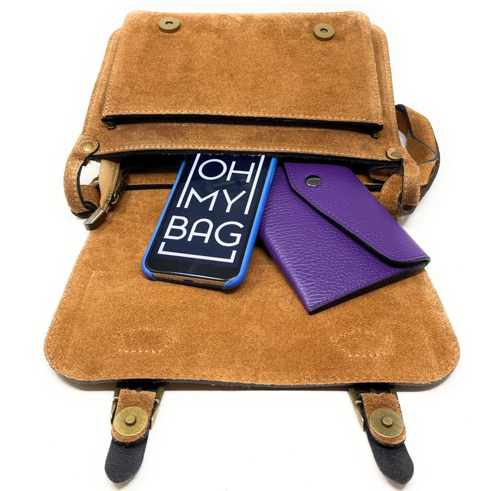 Sac cartable en croûte de cuir KENT Camel