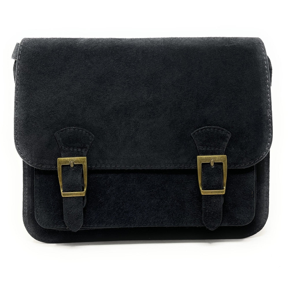 Sac cartable en croûte de cuir KENT Noir