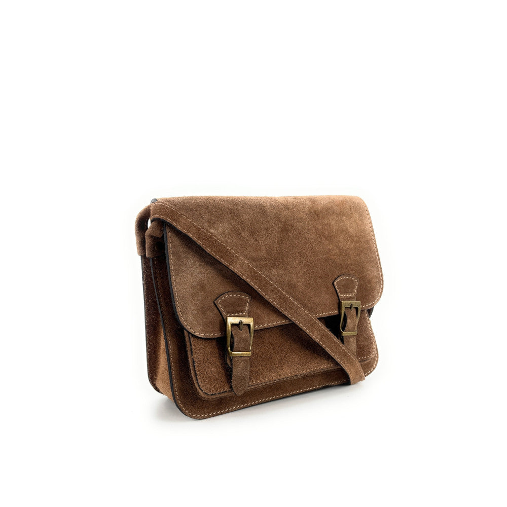 Sac cartable en croûte de cuir KENT Taupe foncé