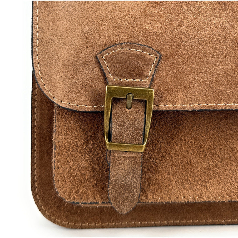 Sac cartable en croûte de cuir KENT Taupe foncé