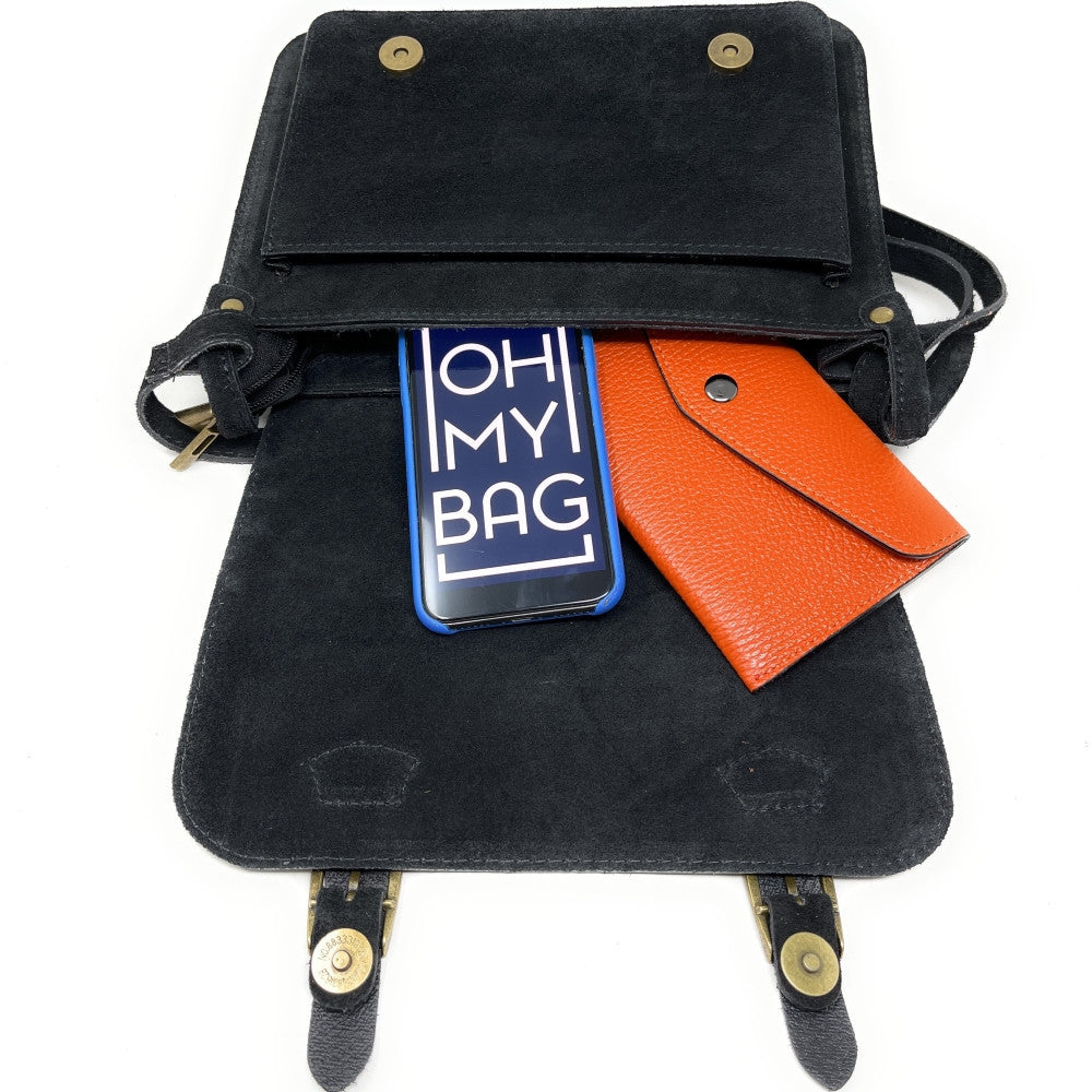 Sac cartable en croûte de cuir KENT Noir