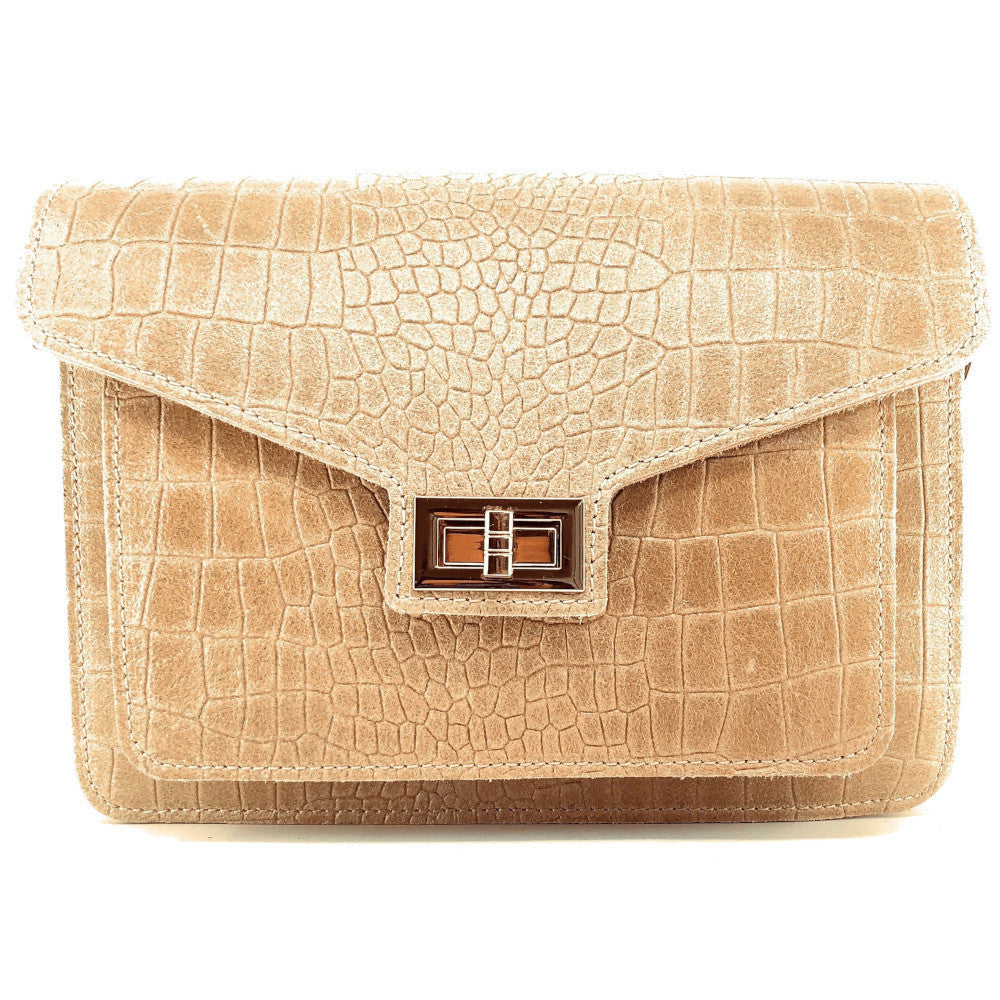 Sac bandoulière en cuir façon croco MONROE Beige crème