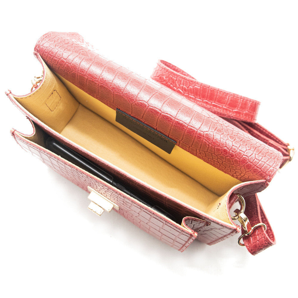 Sac bandoulière en cuir façon croco MONROE Rouge foncé