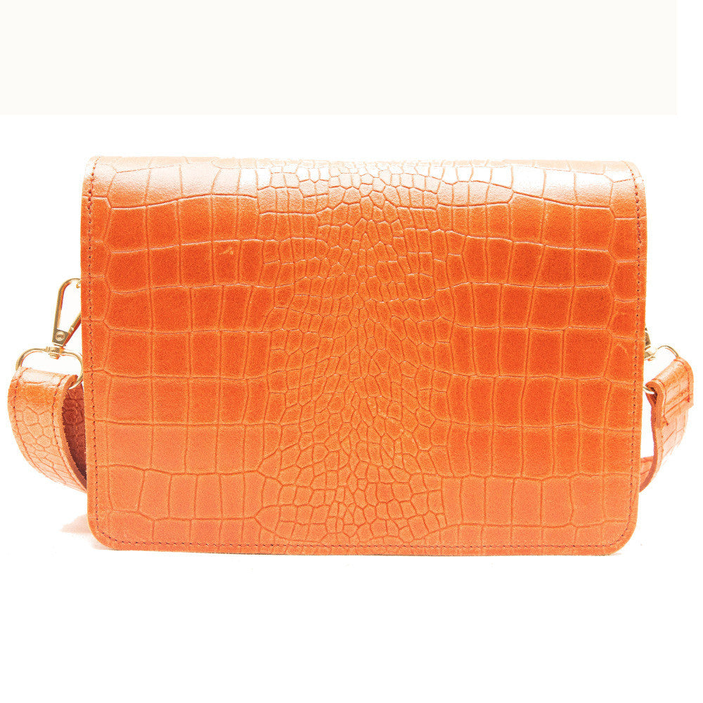 Sac bandoulière en cuir façon croco MONROE Mandarine