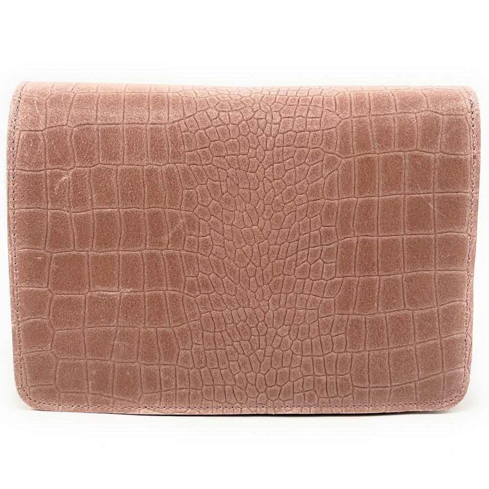 Sac bandoulière en cuir façon croco MONROE Rose nude