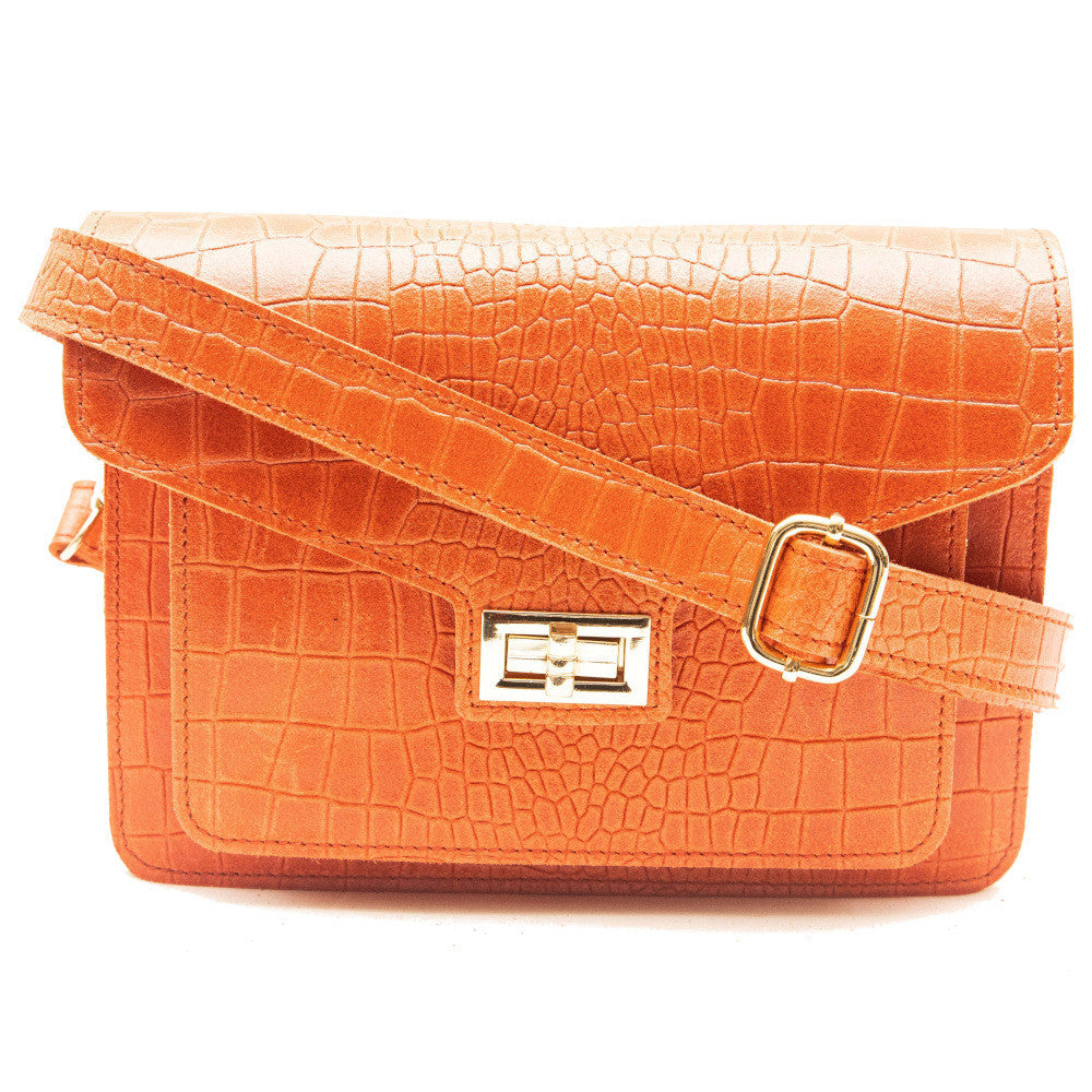 Sac bandoulière en cuir façon croco MONROE Mandarine
