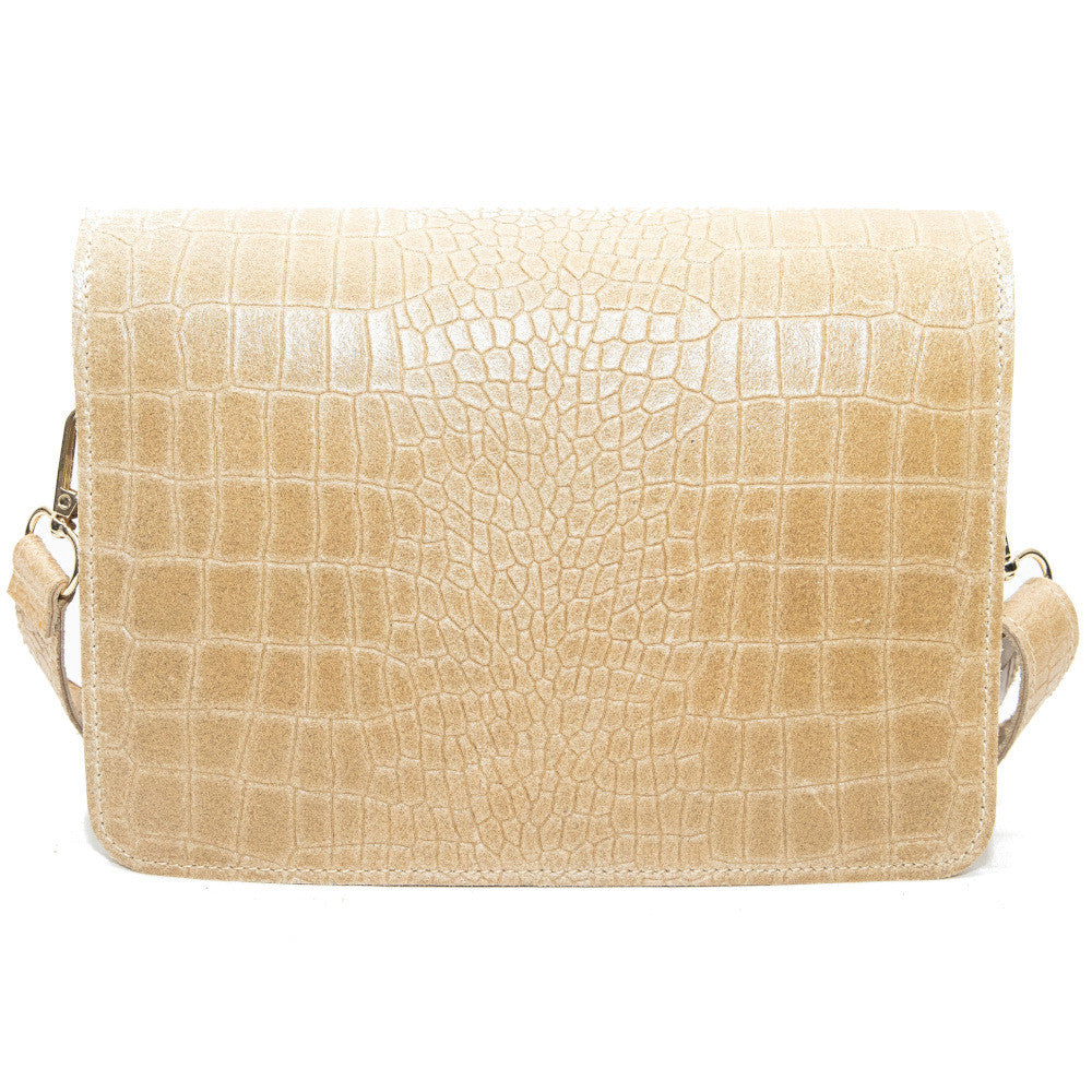 Sac bandoulière en cuir façon croco MONROE Beige crème
