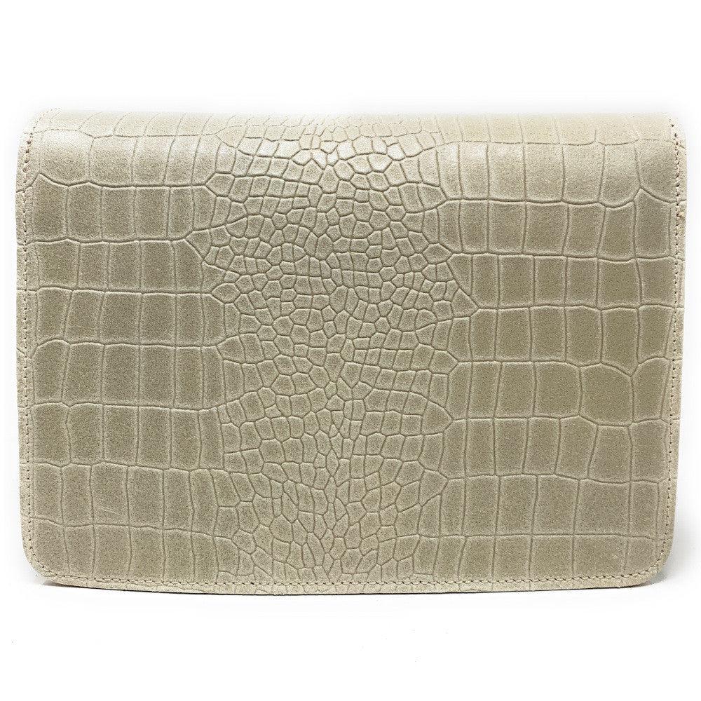 Sac bandoulière en cuir façon croco MONROE Taupe clair
