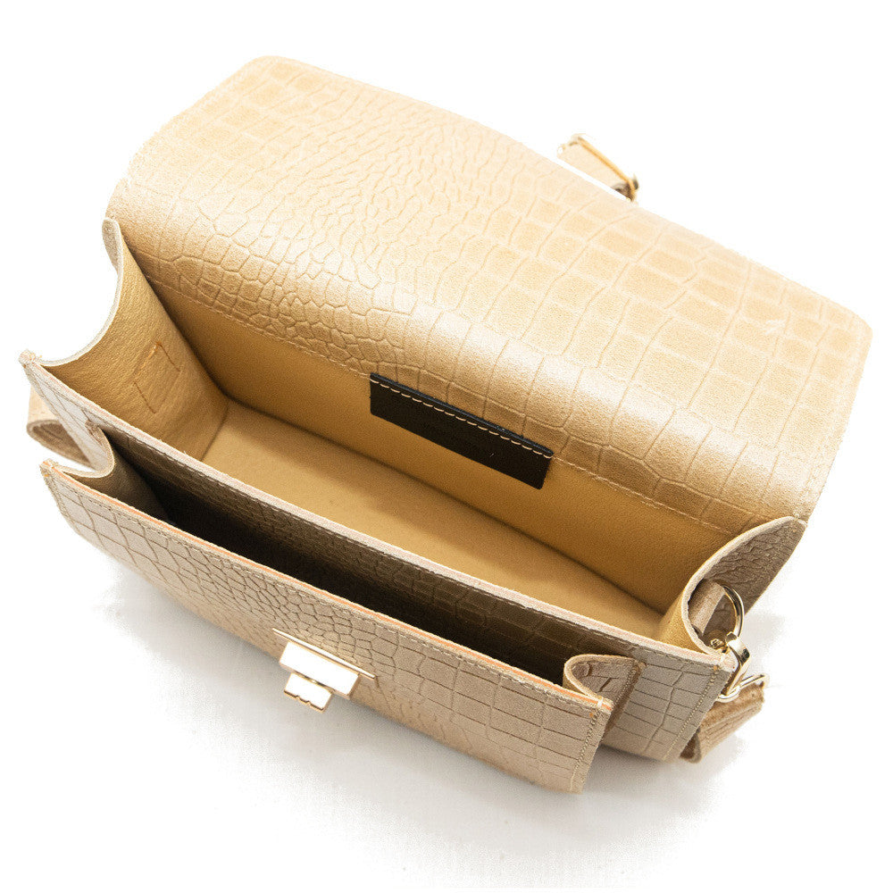 Sac bandoulière en cuir façon croco MONROE Beige crème