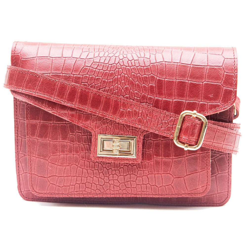 Sac bandoulière en cuir façon croco MONROE Rouge foncé