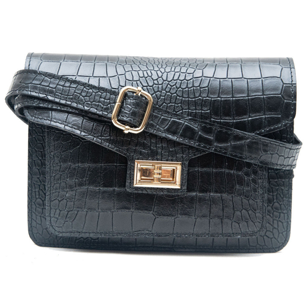 Sac bandoulière en cuir façon croco MONROE Noir