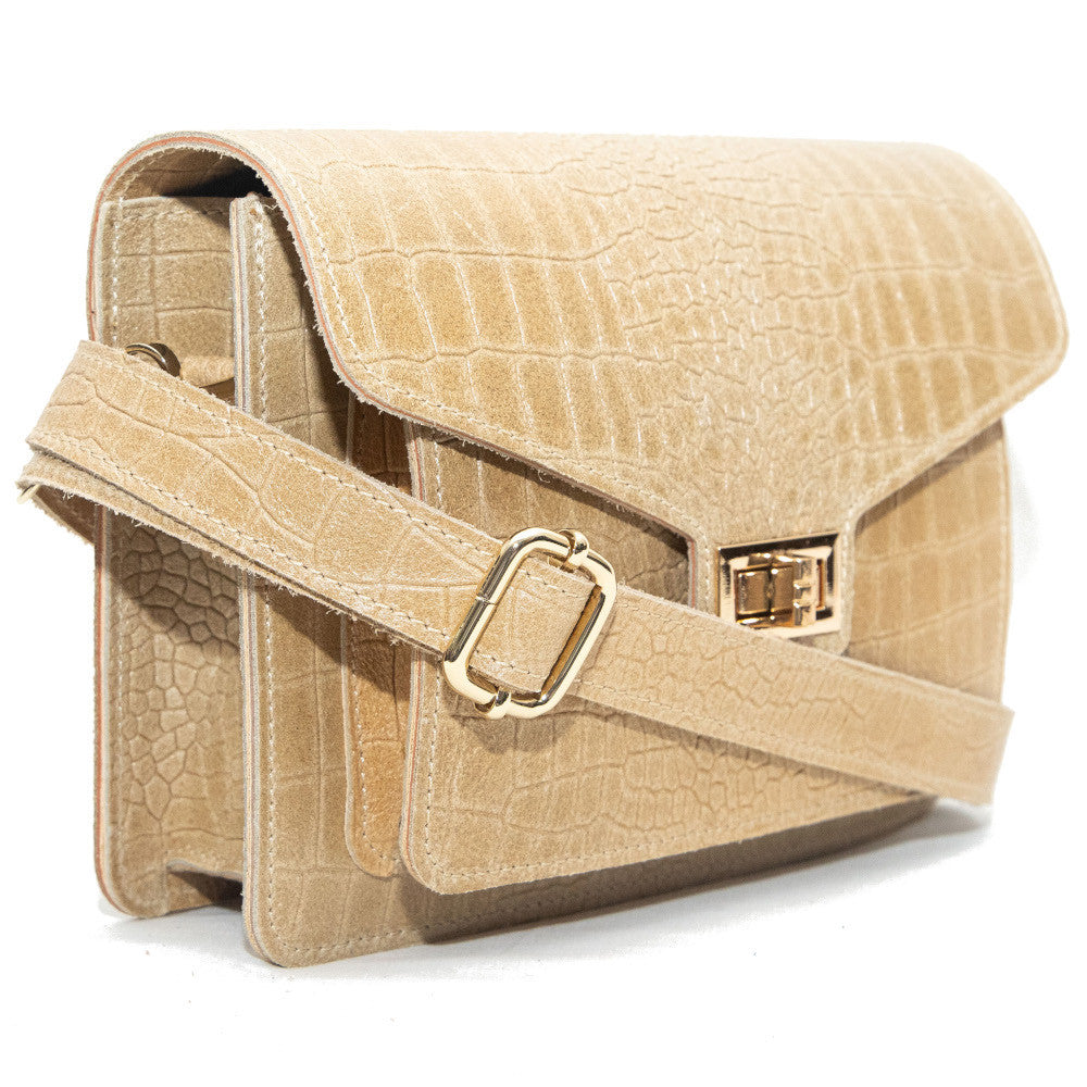 Sac bandoulière en cuir façon croco MONROE Beige crème