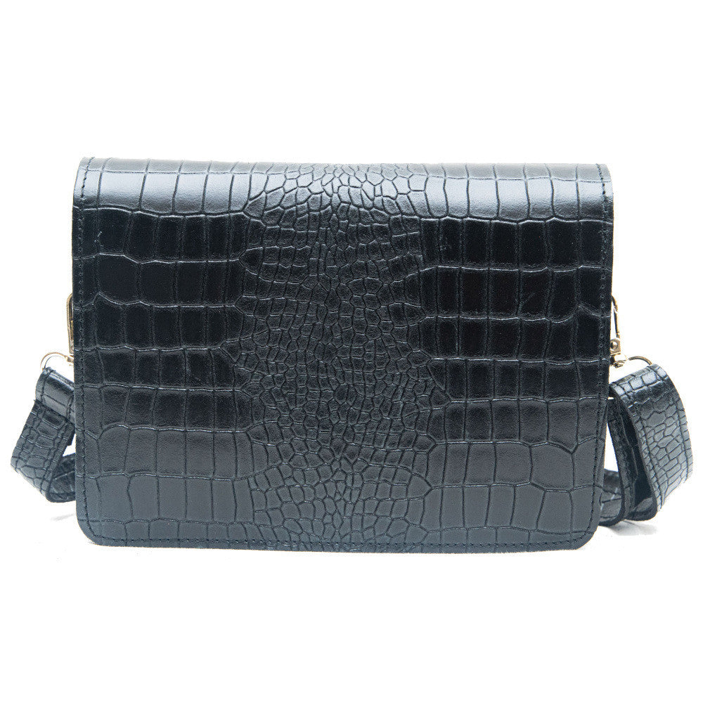 Sac bandoulière en cuir façon croco MONROE Noir