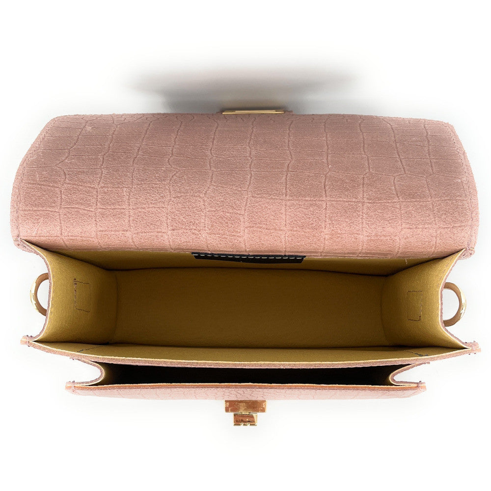 Sac bandoulière en cuir façon croco MONROE Rose nude