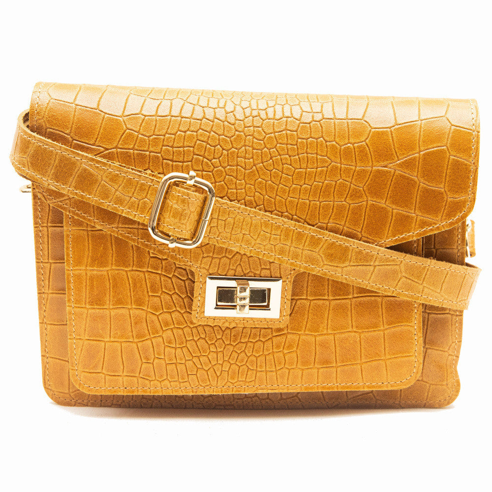 Sac bandoulière en cuir façon croco MONROE Camel
