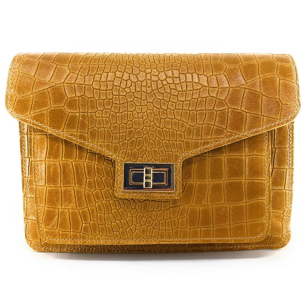 Sac bandoulière en cuir façon croco MONROE Camel
