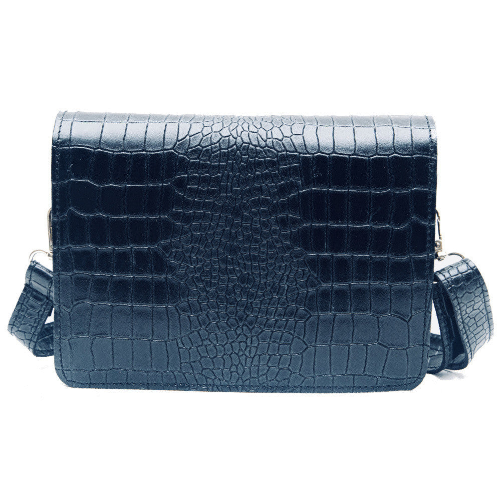 Sac bandoulière en cuir façon croco MONROE Bleu marine