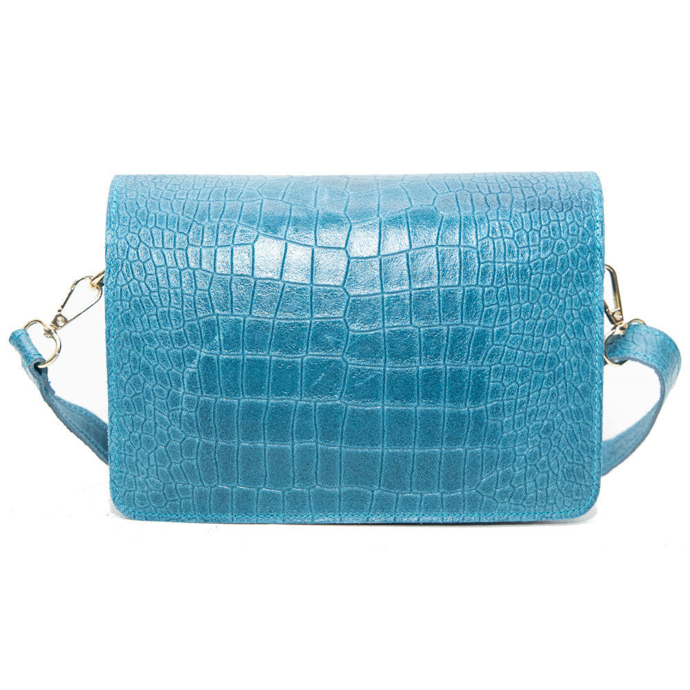 Sac bandoulière en cuir façon croco MONROE Bleu paon