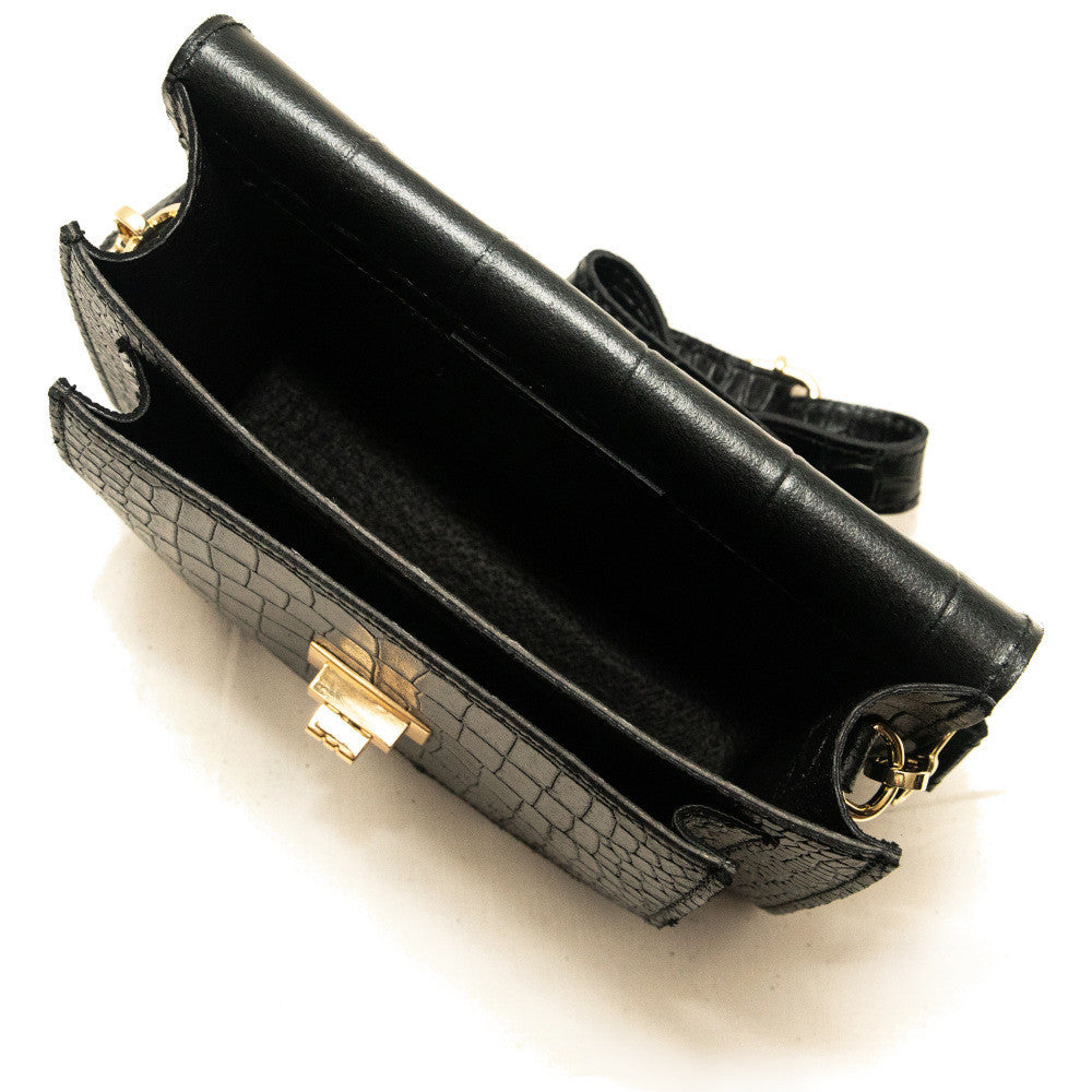 Sac bandoulière en cuir façon croco MONROE Noir
