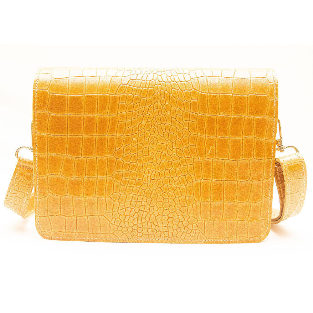 Sac bandoulière en cuir façon croco MONROE Camel