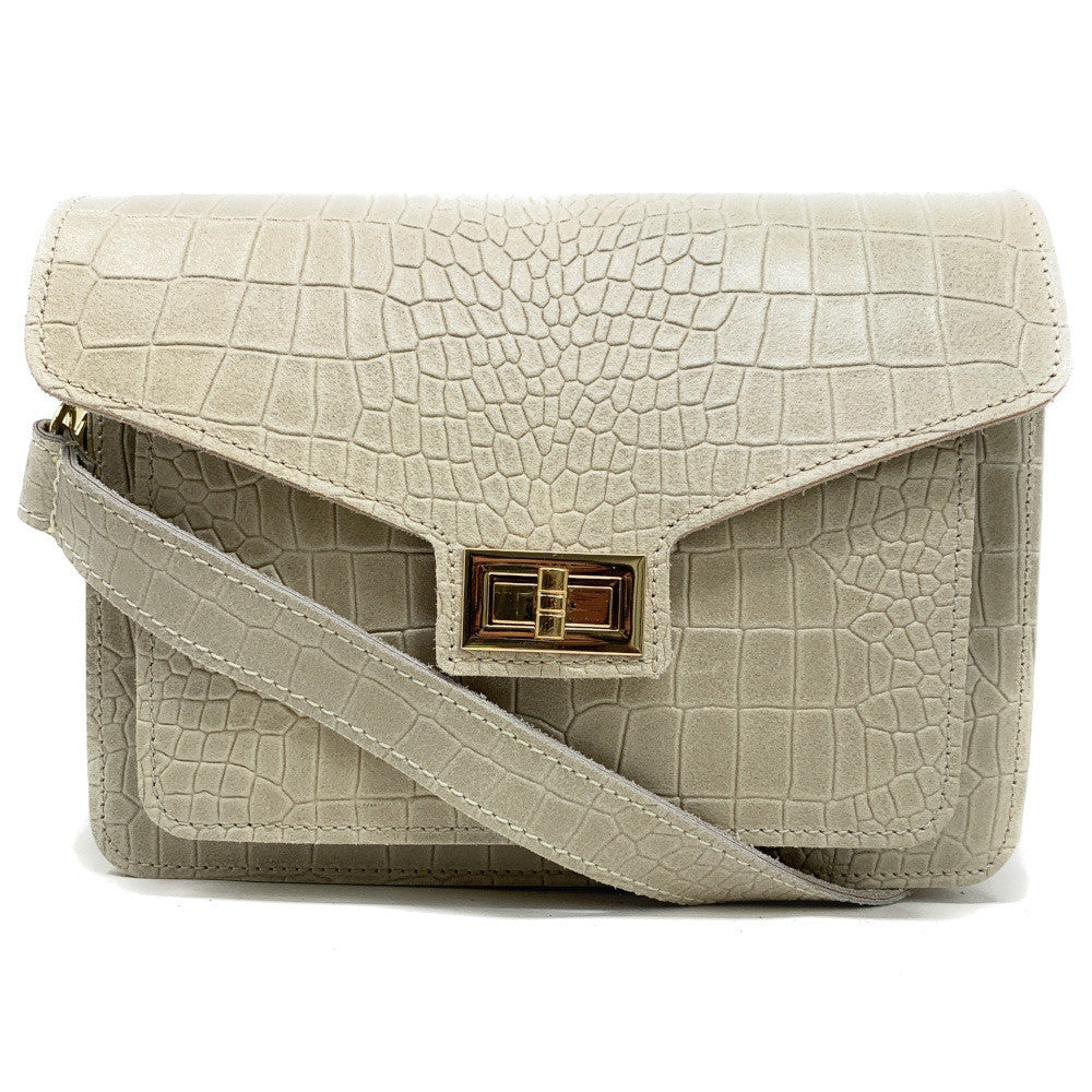 Sac bandoulière en cuir façon croco MONROE Taupe clair