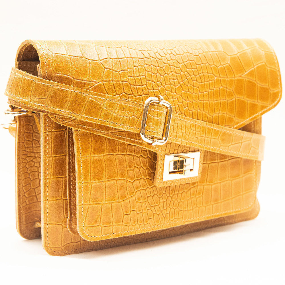 Sac bandoulière en cuir façon croco MONROE Camel