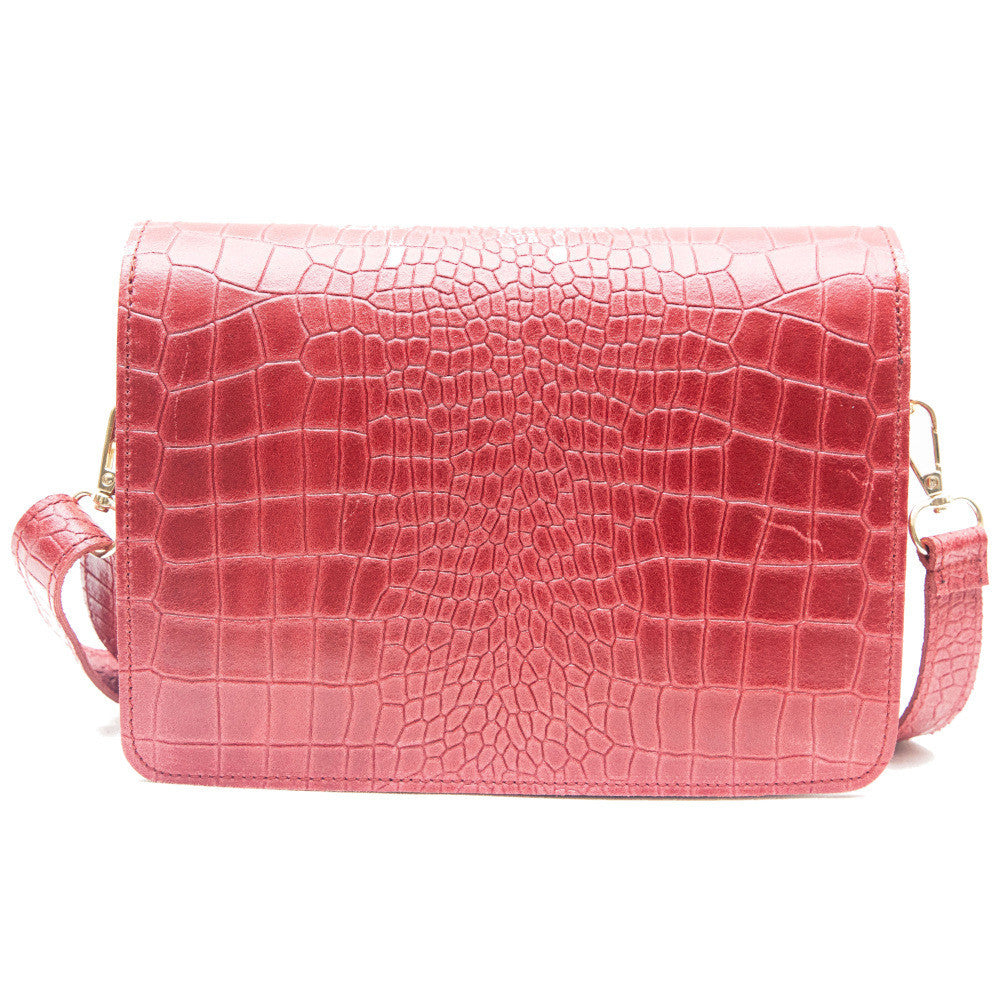 Sac bandoulière en cuir façon croco MONROE Rouge foncé