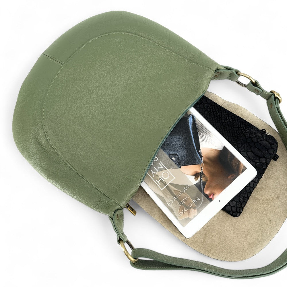 Sac besace à bandoulière en cuir grainé BIG CITIZEN Vert pastel