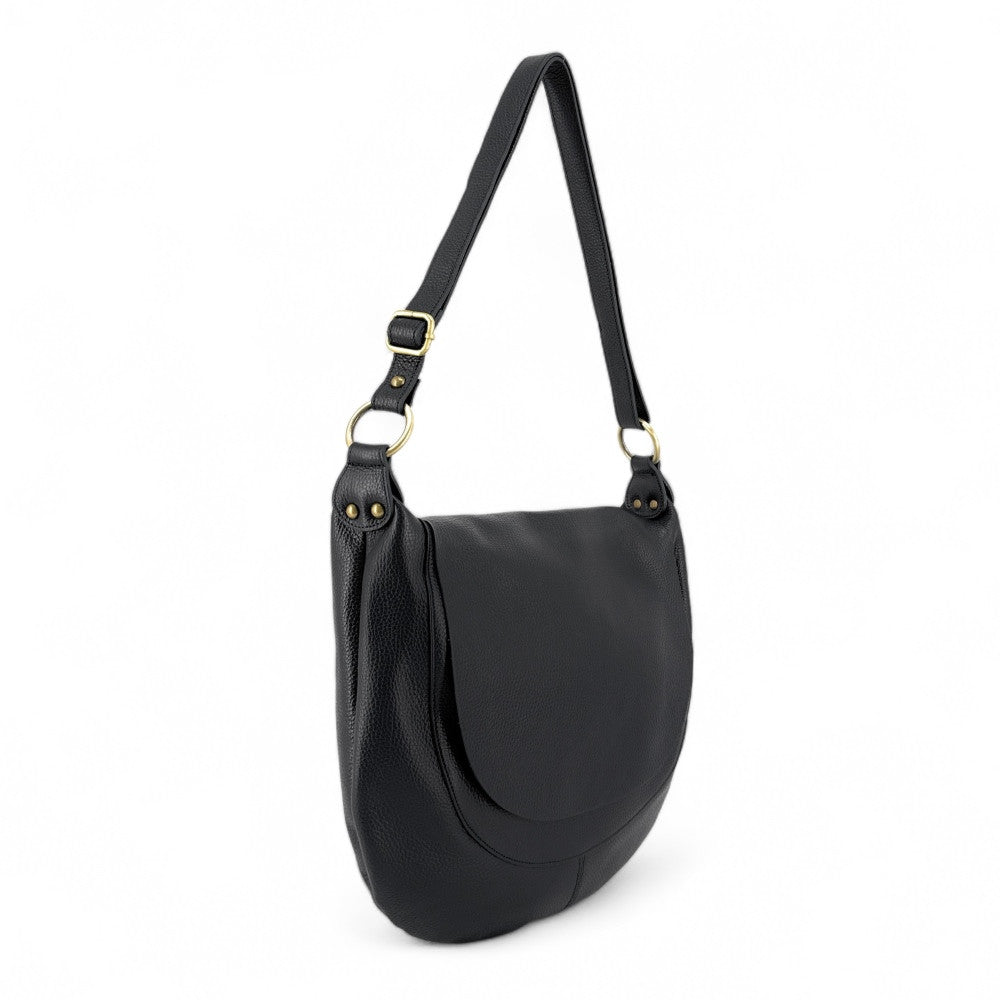 Sac besace à bandoulière en cuir grainé BIG CITIZEN Noir