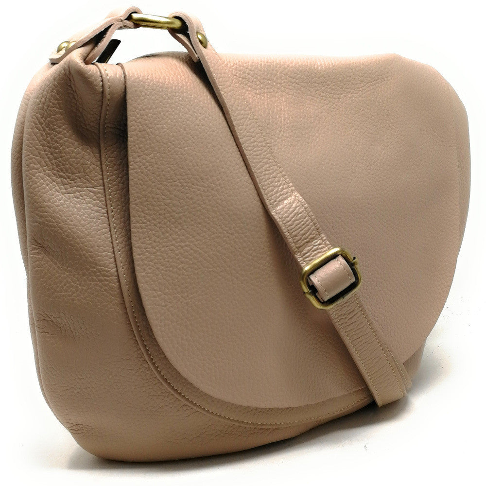 Sac besace à bandoulière en cuir grainé BIG CITIZEN Rose nude