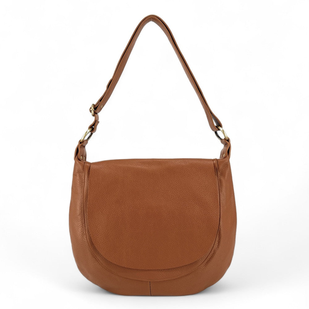 Sac besace à bandoulière en cuir grainé BIG CITIZEN Cognac