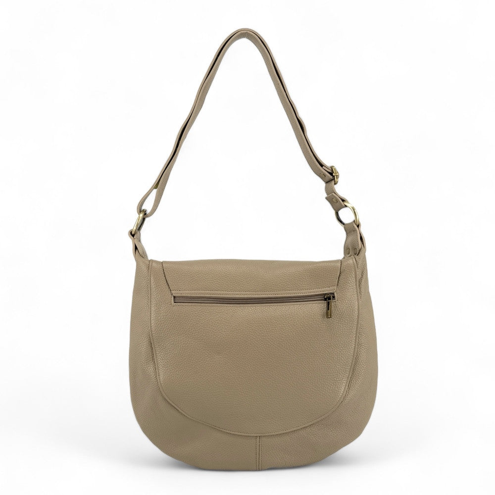 Sac besace à bandoulière en cuir grainé BIG CITIZEN Taupe