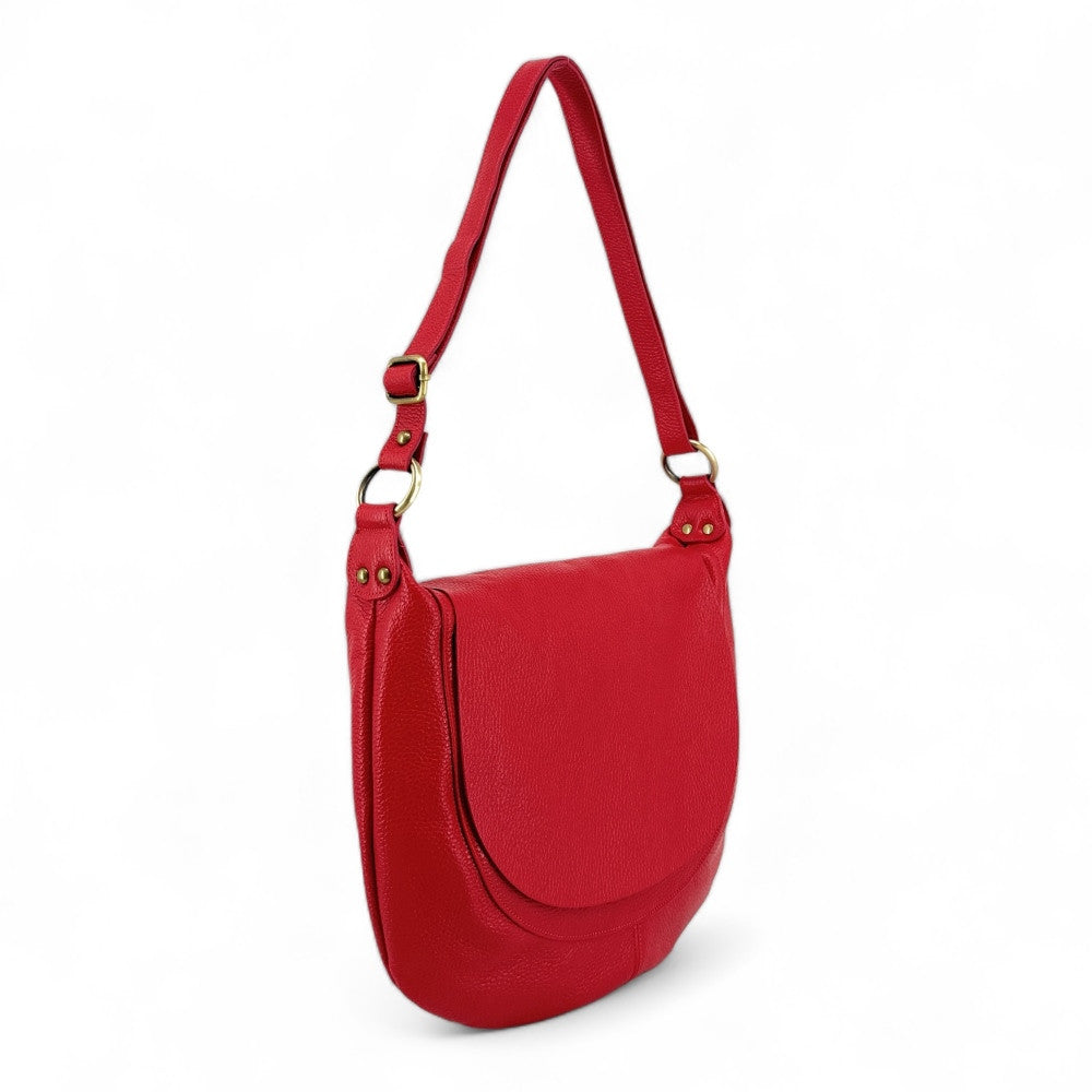 Sac besace à bandoulière en cuir grainé BIG CITIZEN Rouge garance