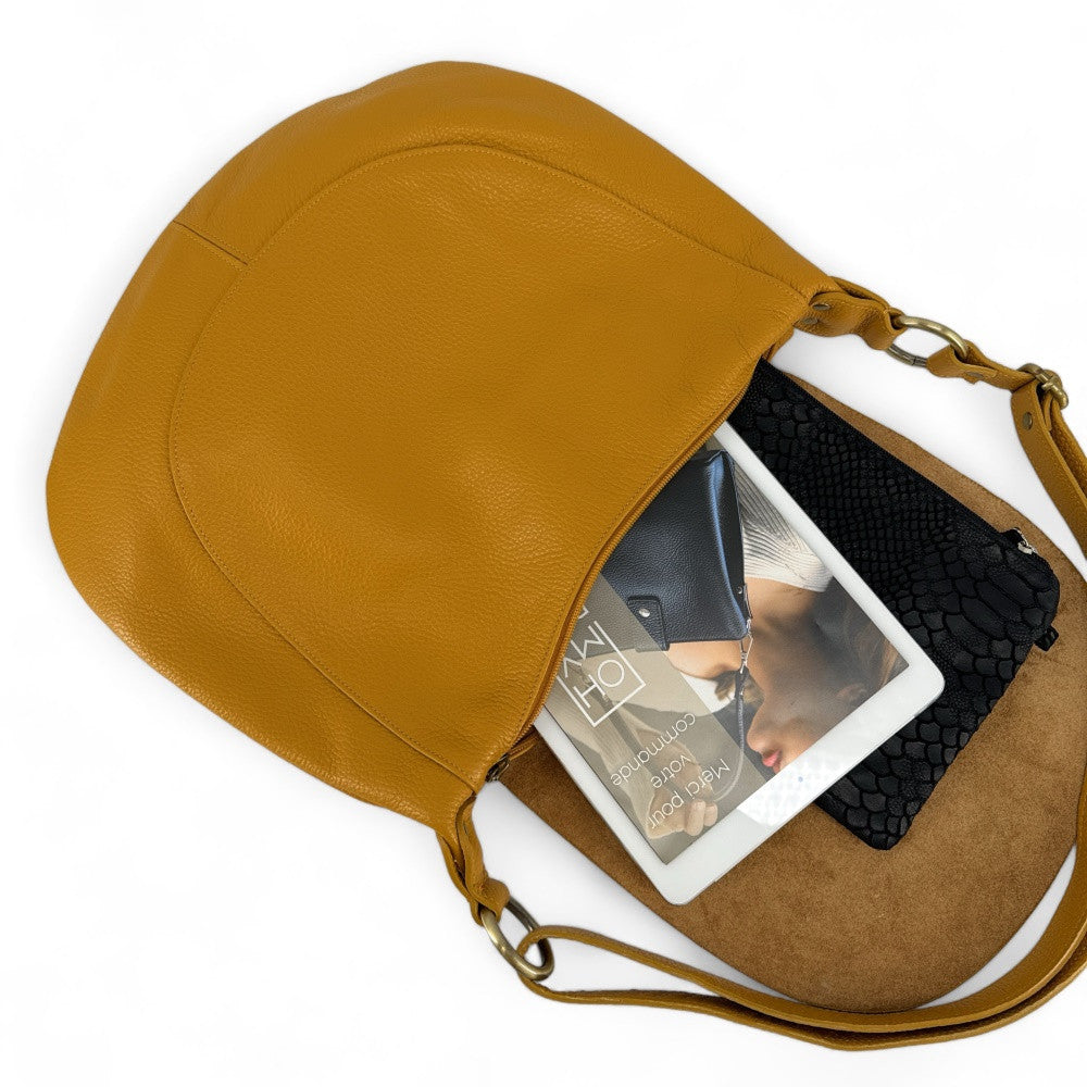Sac besace à bandoulière en cuir grainé BIG CITIZEN Jaune tournesol