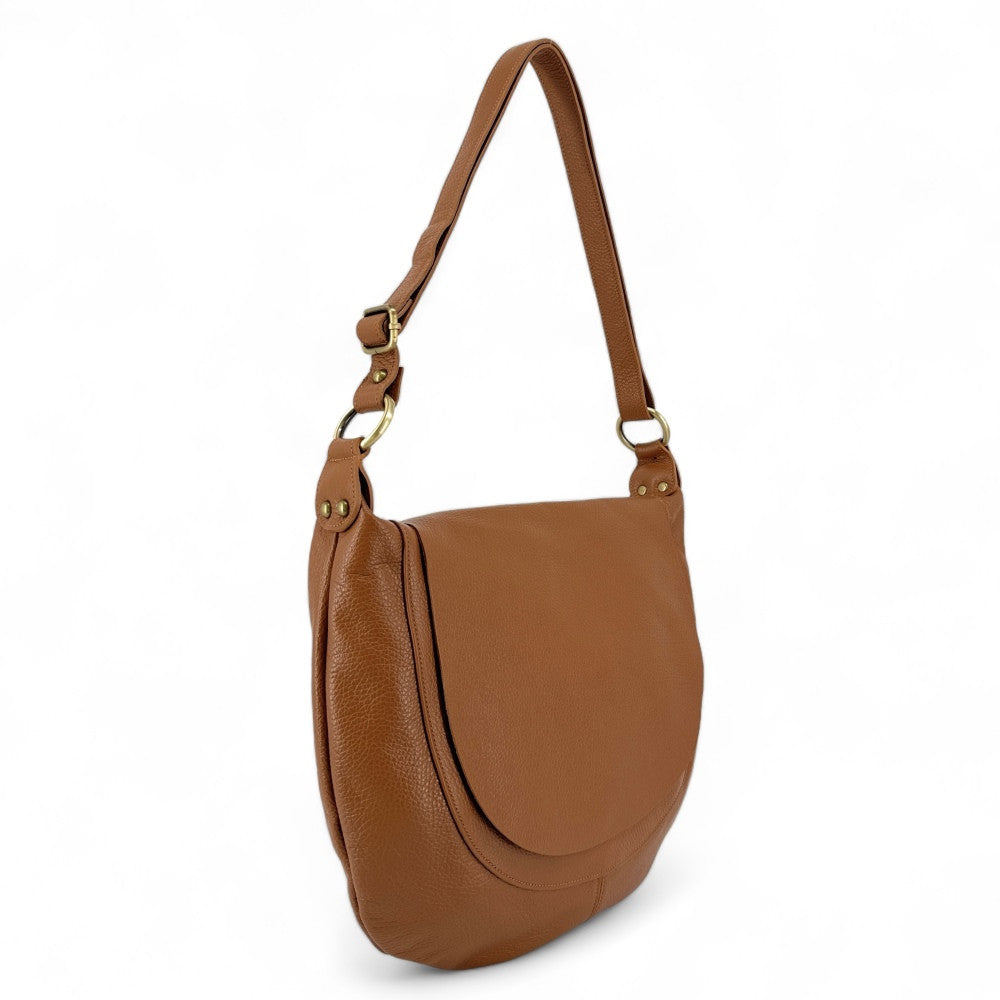 Sac besace à bandoulière en cuir grainé BIG CITIZEN Cognac