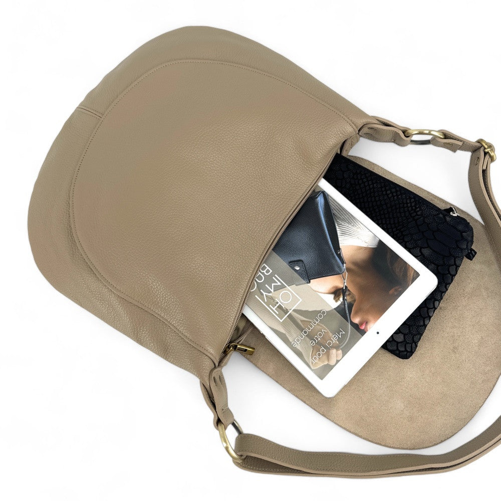 Sac besace à bandoulière en cuir grainé BIG CITIZEN Taupe