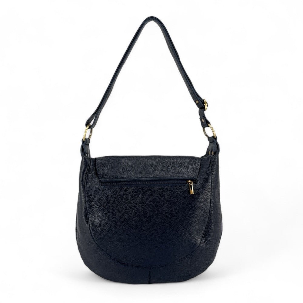 Sac besace à bandoulière en cuir grainé BIG CITIZEN Bleu marine
