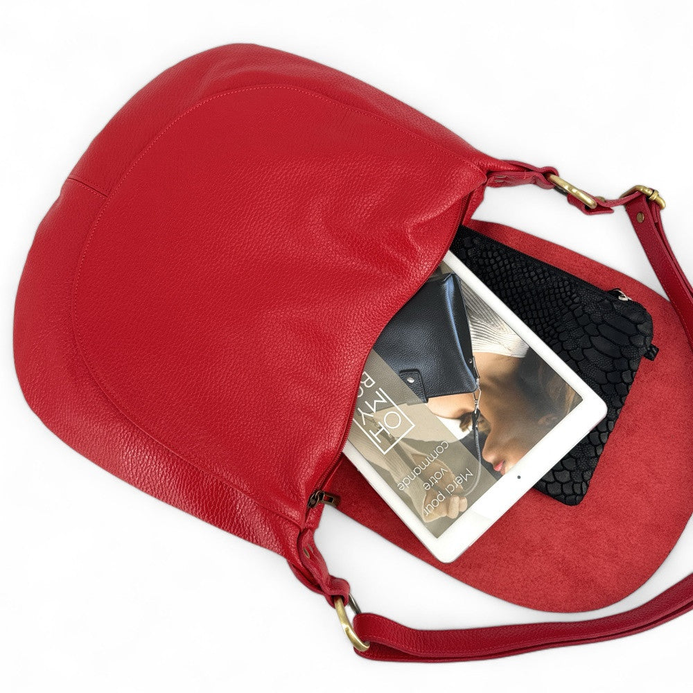 Sac besace à bandoulière en cuir grainé BIG CITIZEN Rouge garance