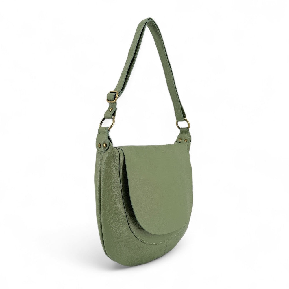 Sac besace à bandoulière en cuir grainé BIG CITIZEN Vert pastel