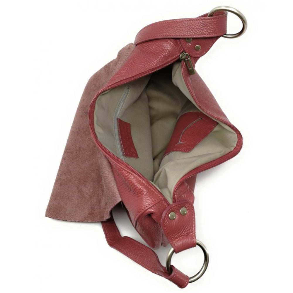 Sac besace à bandoulière en cuir grainé BIG CITIZEN Rouge foncé