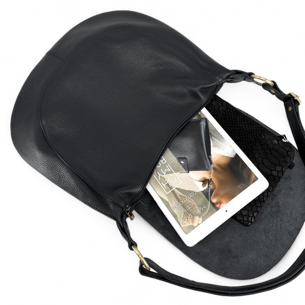 Sac besace à bandoulière en cuir grainé BIG CITIZEN Noir