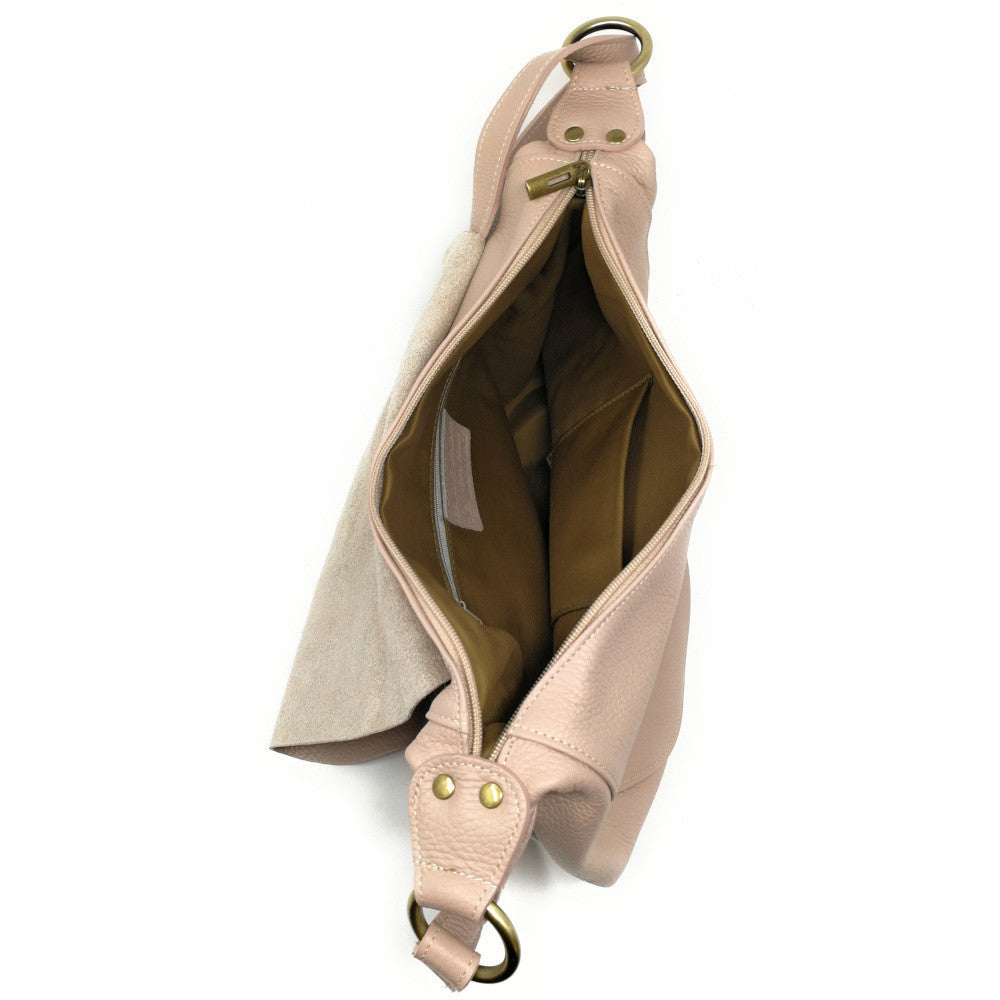 Sac besace à bandoulière en cuir grainé BIG CITIZEN Rose nude