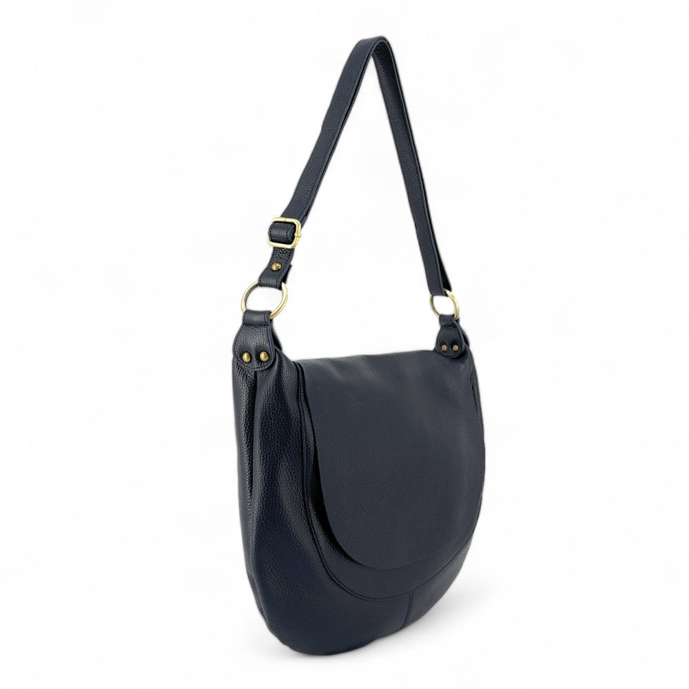 Sac besace à bandoulière en cuir grainé BIG CITIZEN Bleu marine
