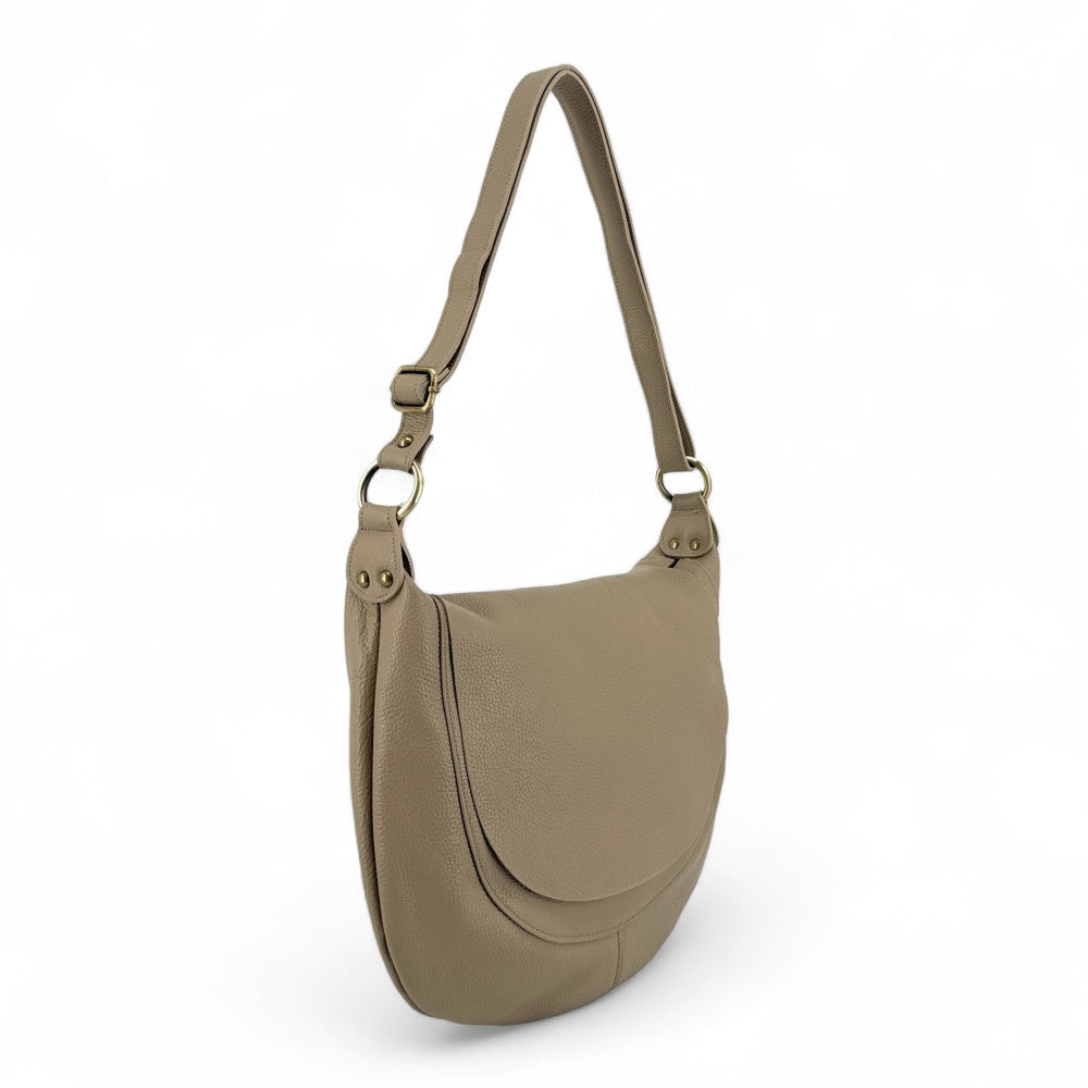 Sac besace à bandoulière en cuir grainé BIG CITIZEN Taupe