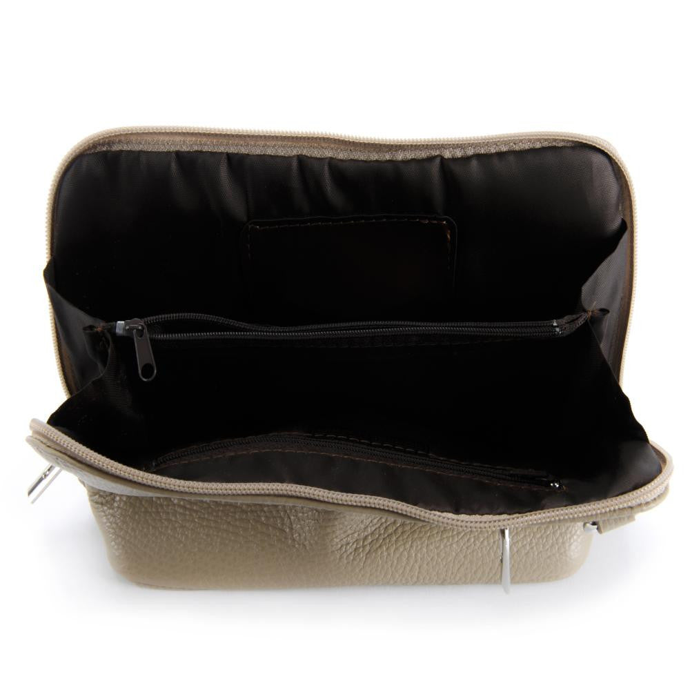 Mini sac à bandoulière en cuir grainé italien MIA Taupe clair