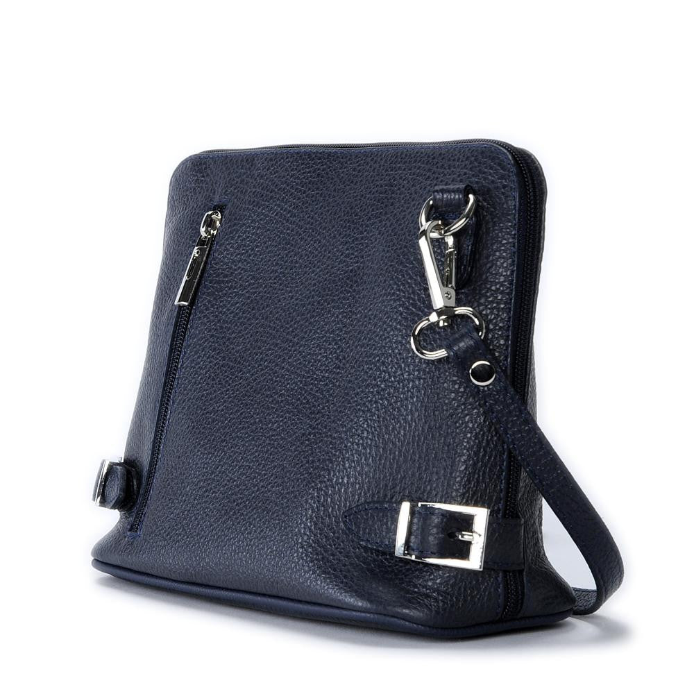 Mini sac à bandoulière en cuir grainé italien MIA Bleu marine