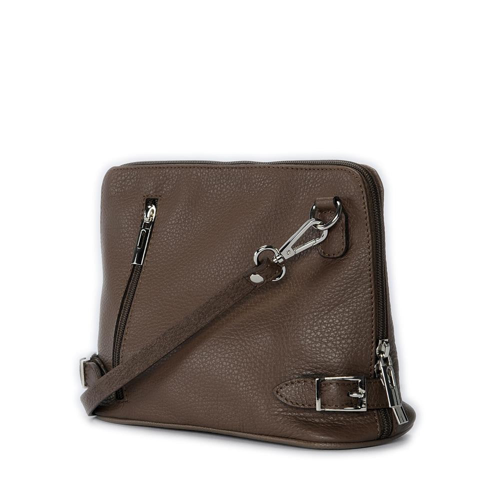 Mini sac à bandoulière en cuir grainé italien MIA Taupe foncé