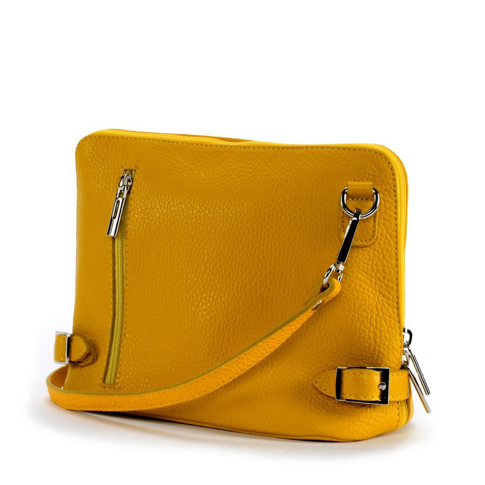 Mini sac à bandoulière en cuir grainé italien MIA Jaune Moutarde